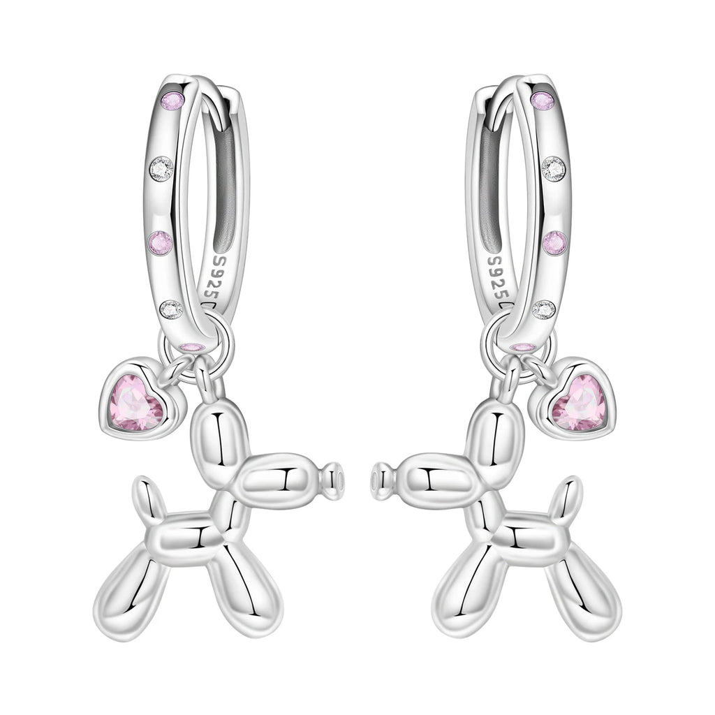 925 Sterling Silver Pink Heart Musical Note Drop Earrings Fashion Jewellery