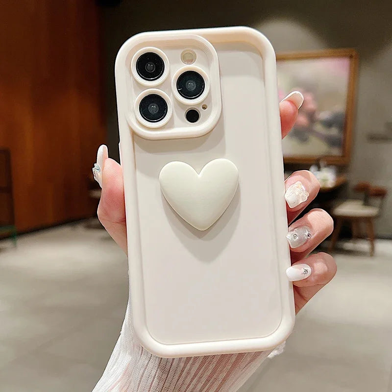 3D Love Heart Pink Matte Case for iPhone 17 16 15 14 13 12 11 Pro Max Plus