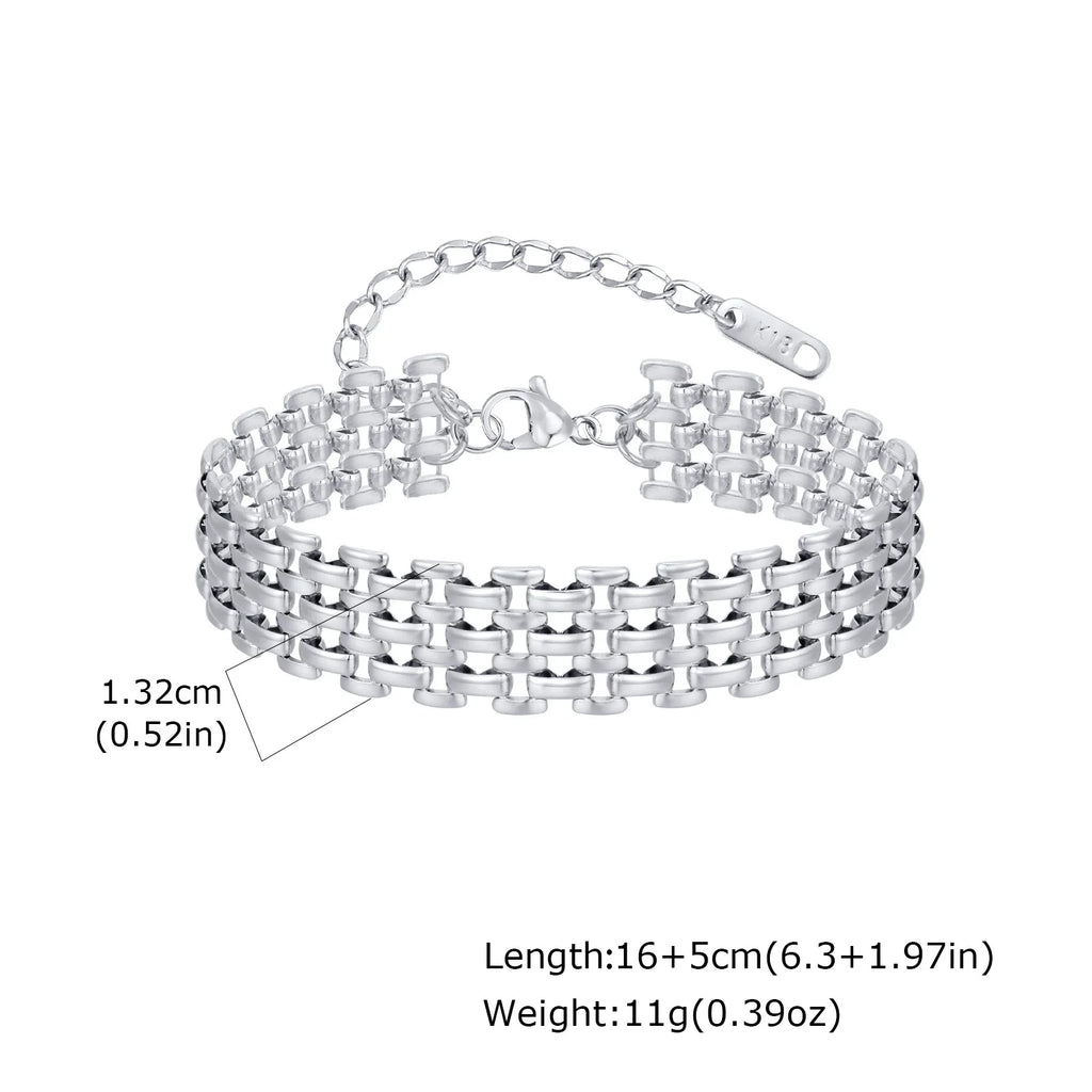 18k Gold Plated Mesh Link Bracelet for Women, Clavicle Chain Wrist Bracelet Polish Jewelry