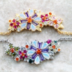 Flowers Colourful Stones Necklace Link Chain 925 Sterling Silver Jewellery