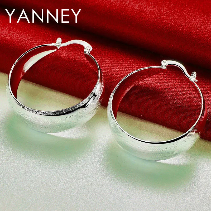 925 Sterling Silver Glossy Geometric Round Hoop Earrings Women Fashion Gift
