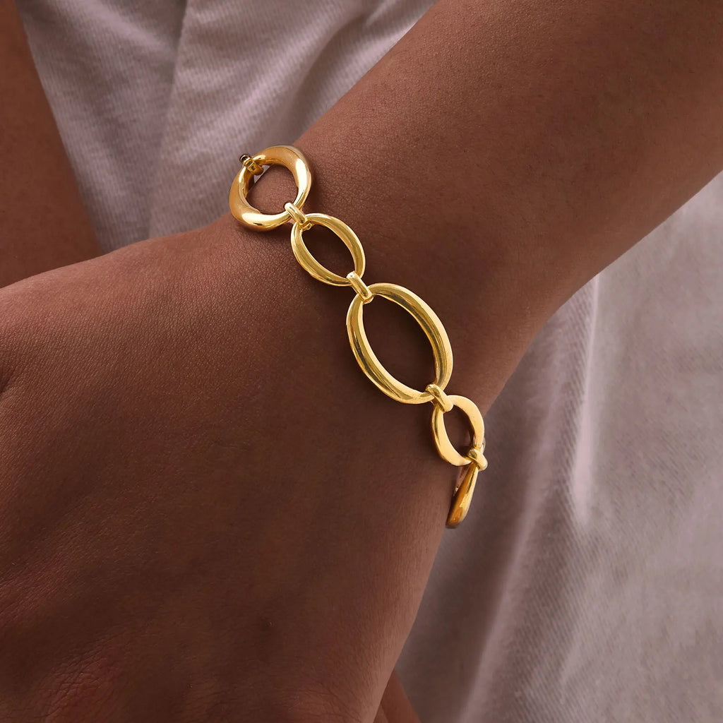 Stainless Steel Oval Fancy Link Chain Bracelets For Women, Chunky Thick Geometric Bangle Hypoallergenic Jewelry