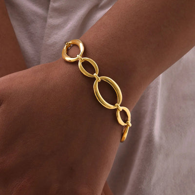 Stainless Steel Oval Fancy Link Chain Bracelets For Women, Chunky Thick Geometric Bangle Hypoallergenic Jewelry
