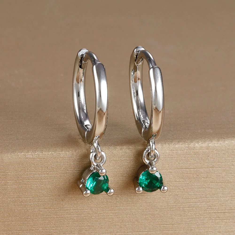 18K Gold Plated Green Zirconia Huggies Hoop Earrings Square Pendant