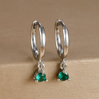 18K Gold Plated Green Zirconia Huggies Hoop Earrings Square Pendant