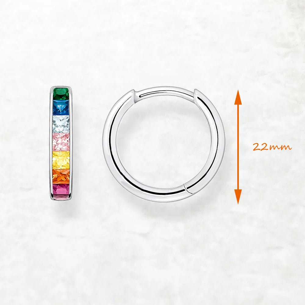 Rainbow Stone Hoop Earrings Creole 925 Sterling Silver Bohemia Gift