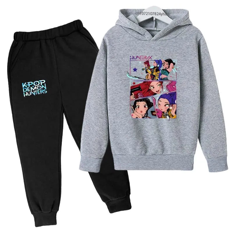 Kids Kpop Demon Hunters Tracksuit Hoodie & Pants Set 2-13 Years Casual Outfit