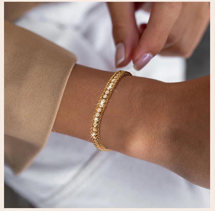 Charms Tennis Bracelet for Women, Cubic Zirconia Chain Bracelet Adjustable,Stainless Steel Miami Link CZ Bangle Gift