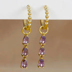 2PCS Stainless Steel Multicolor Zircon Geometry Drop Earrings