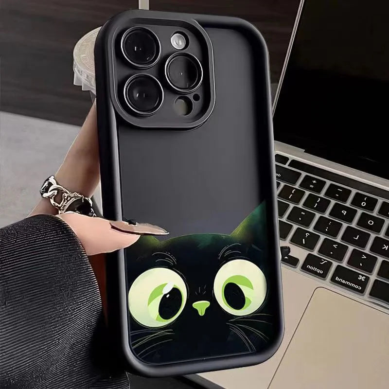 Cute Cartoon Black Cat Case for Samsung Galaxy S24 S23 S22 Ultra S21 FE A55