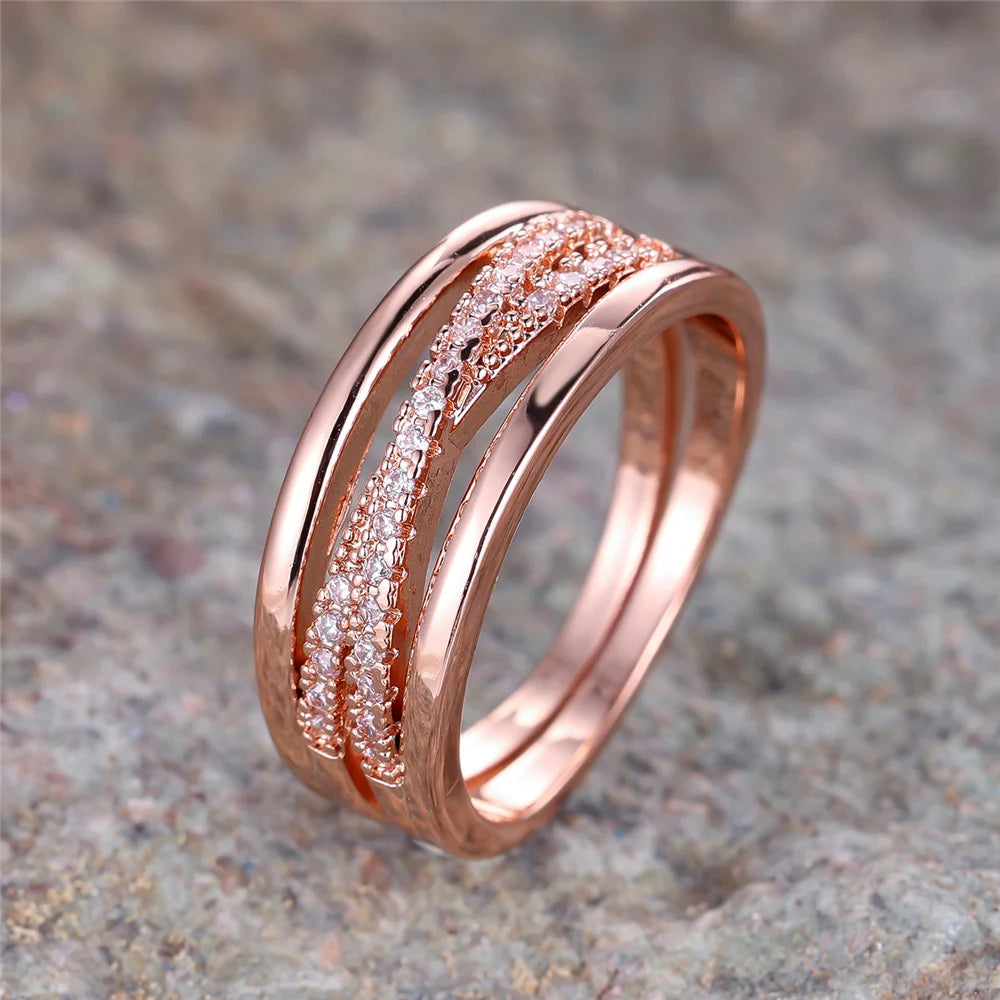 Cute Female White Zircon Stone Engagement Ring Vintage Rose Gold Color Wedding Jewelry For Women