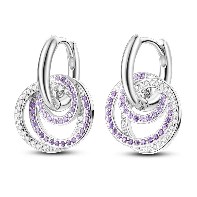 925 Sterling Silver Crystal Circular Eardrops Fashion Versatile Drop Earrings