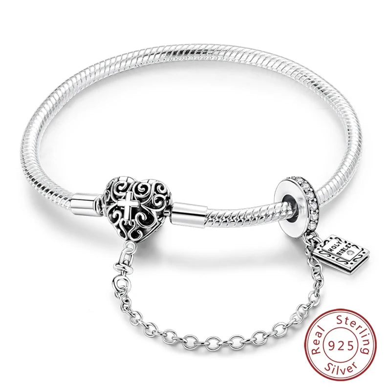 925 Sterling Silver Forever Love Peach Heart Bracelets Star Moon Airplane Earth Bracelets For Women Fit DIY Charms Party Jewelry