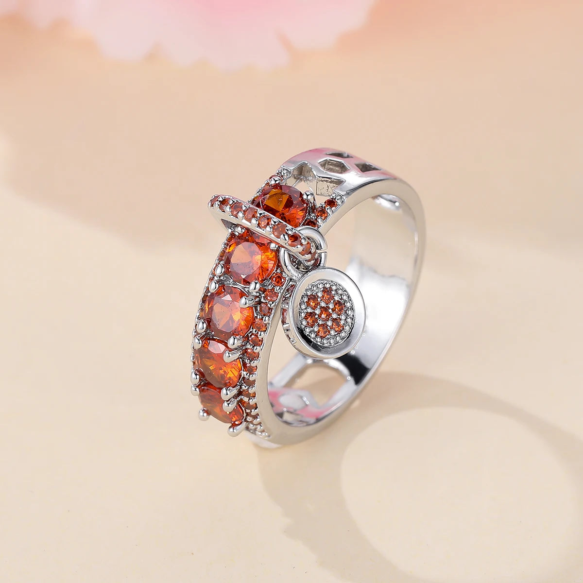 Vintage Royal Blue Stone Ring Yellow Gold Color Luxury Female Wedding Rings For Women Round Dangle Ring Engagement Jewelry Gifts