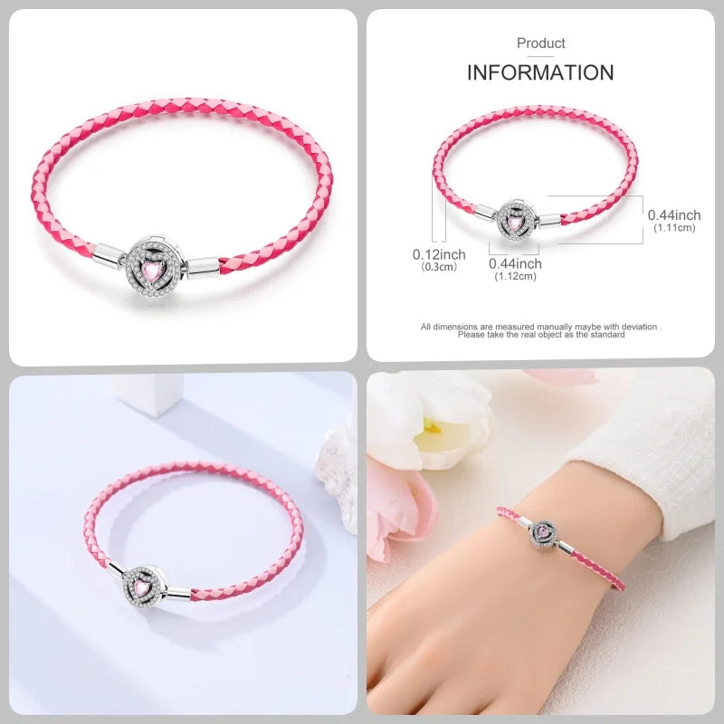 925 Silver 17-20CM Heart Pave Zirconia Original Bracelets Infinity Bracelet Fit DIY Charms Bead Birthday Jewelry Gifts Hot Sale