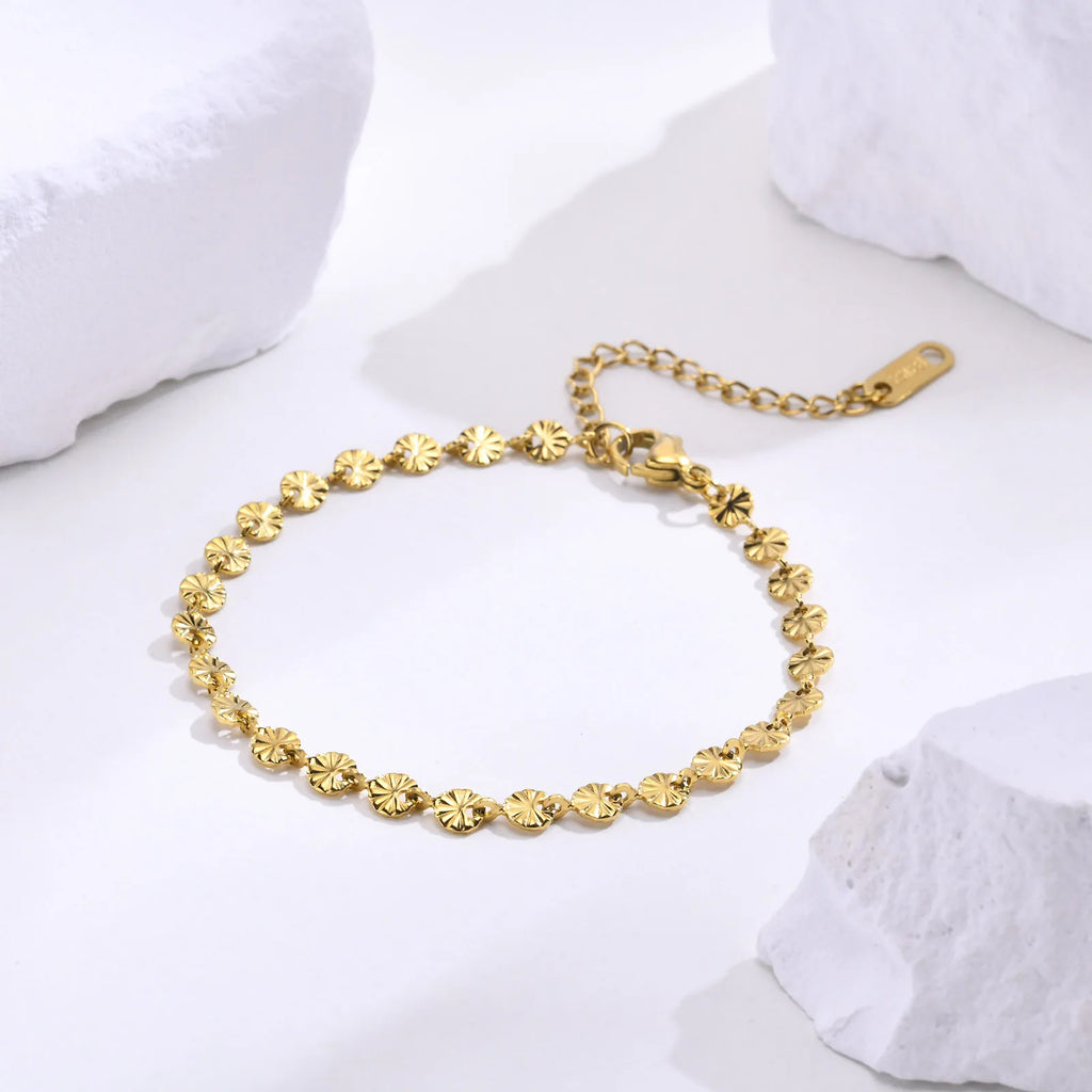 Texture Discs Bracelet Adjustable for Women, Stainless Steel Gold Plated Boho Minimalist Stacking Layered Jewelry