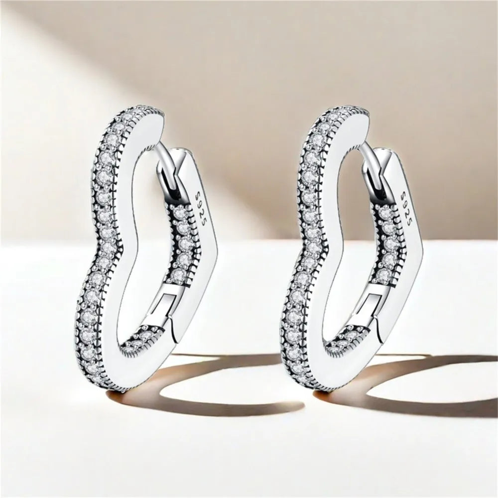 925 Sterling Silver Exquisite Heart-shaped Versatile Hoop Earrings Birthday Gift