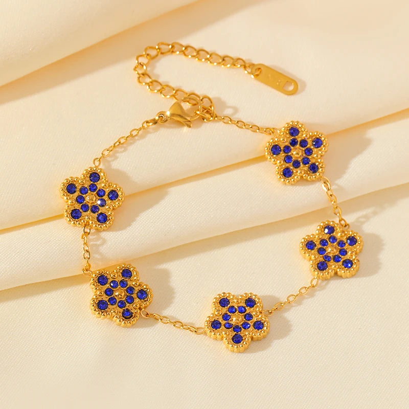 Flower Clover Zircon Stainless Steel Bracelet 2025 Trendy Wrist Chain