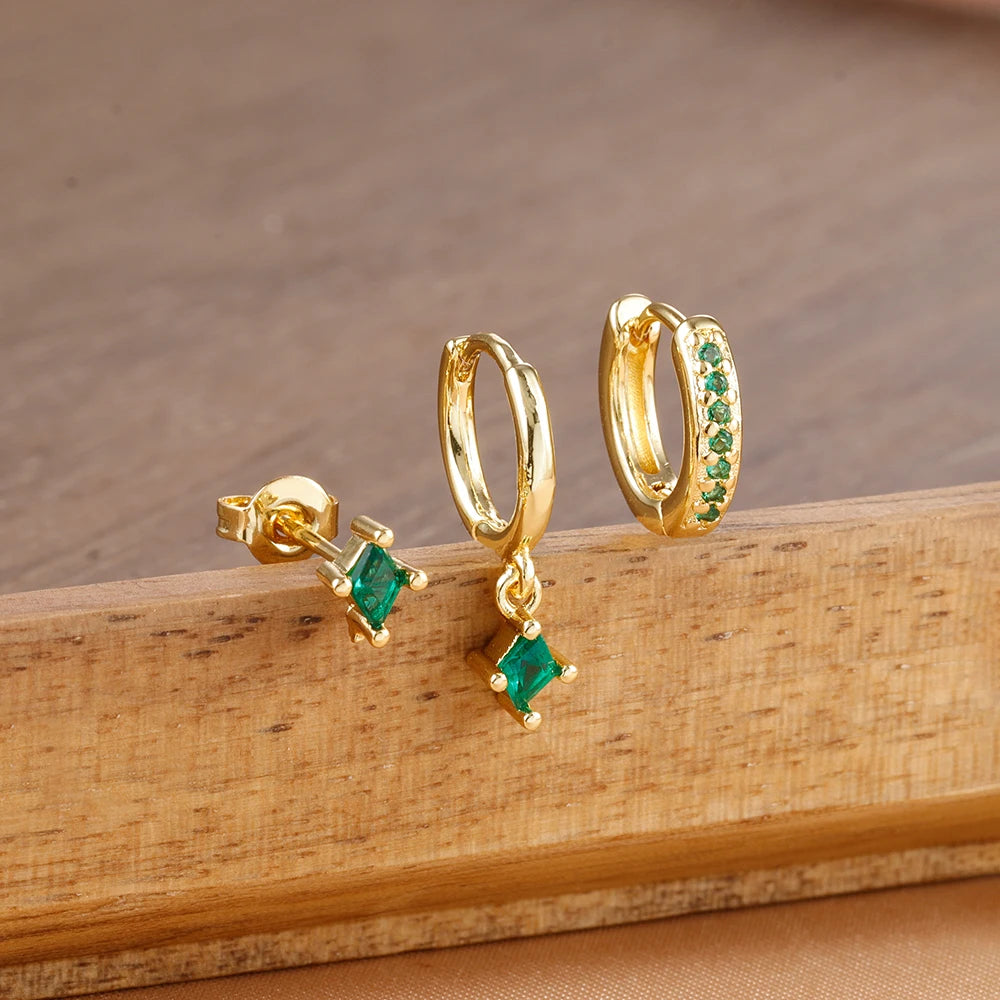 3PCS Fashion Geometric Zircon Small Drop Earrings Set Temperament