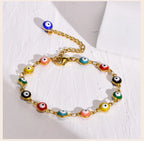 Evil Eye Bracelet,stainless Steel Chain Blue Eye Bracelet Stackable Adjustable Link, Protection Amulet Jewelry