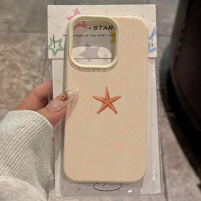 Summer Shell Starfish Lychee Case for iPhone 17 16 15 14 Pro Max