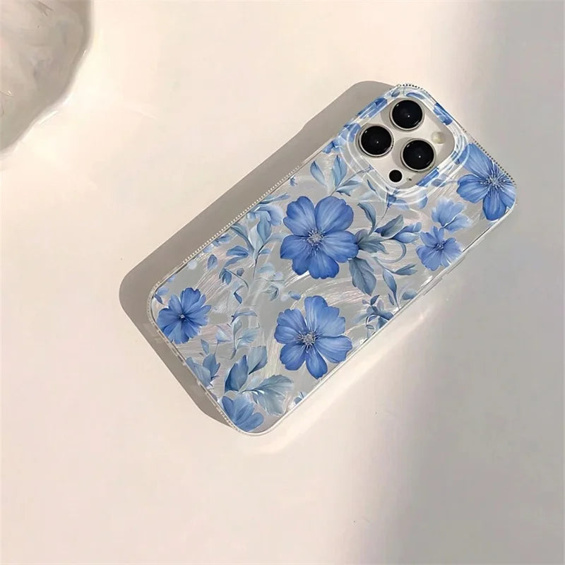 Pink Peach Flower Glitter Case for iPhone 17 16 15 14 13 12 11 Pro Max Plus