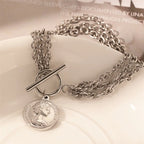 Stainless Steel Coins Heart Charm Bracelet Gold Silver Colour Wrist Chain