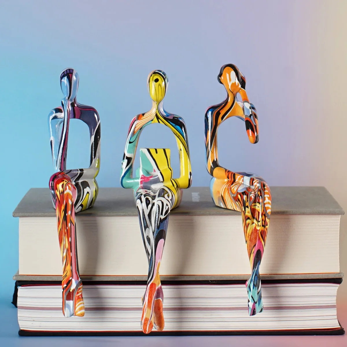 Abstract Thinker Figurine Set of 3 Colourful Modern Resin Sculpture Bookshelf Decor