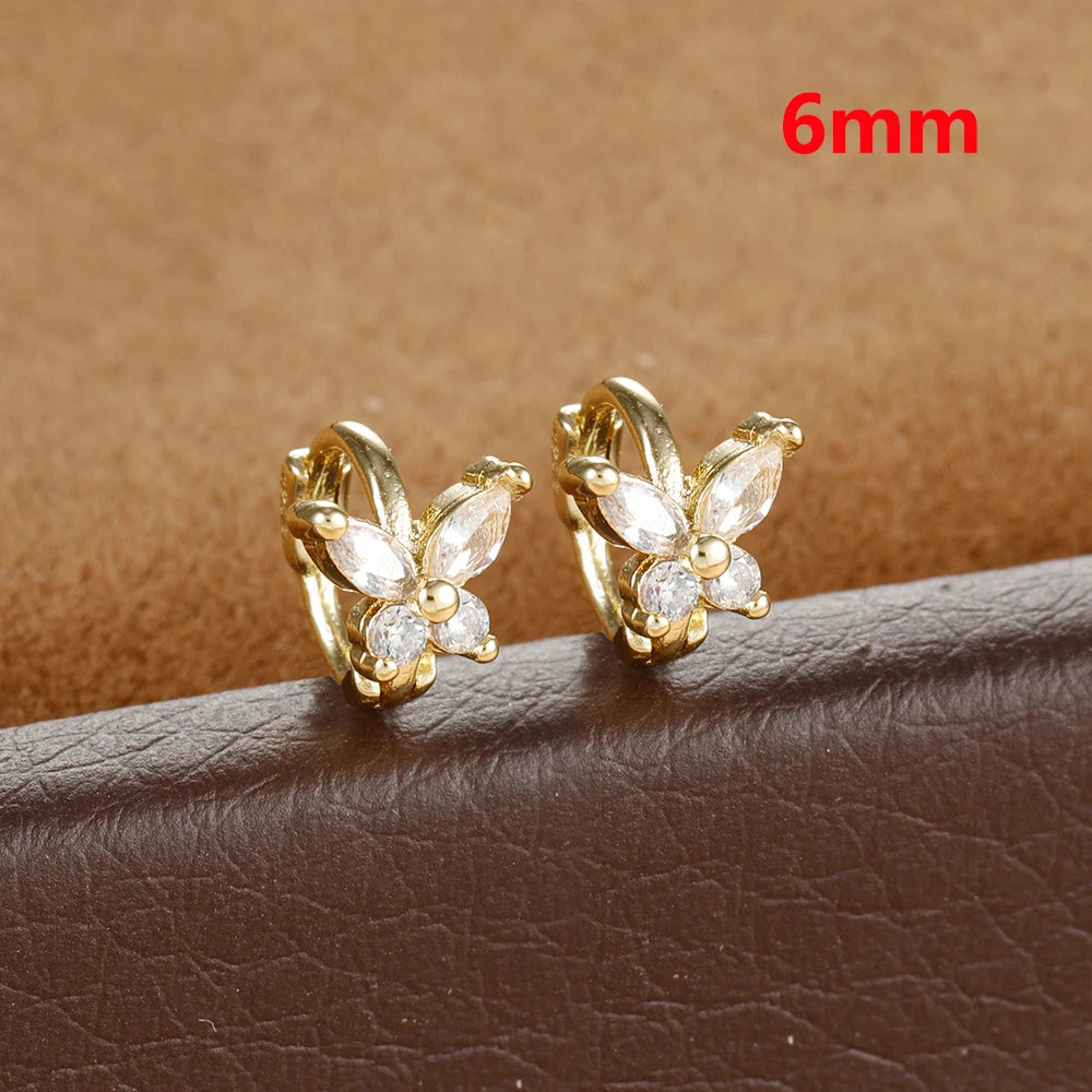 Stainless Steel Zircon Butterfly Minimal Hoop Earrings Gold Huggie