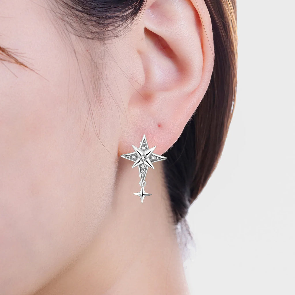 925 Sterling Silver Asymmetric Starry Drop Earrings Anniversary Jewellery Gift