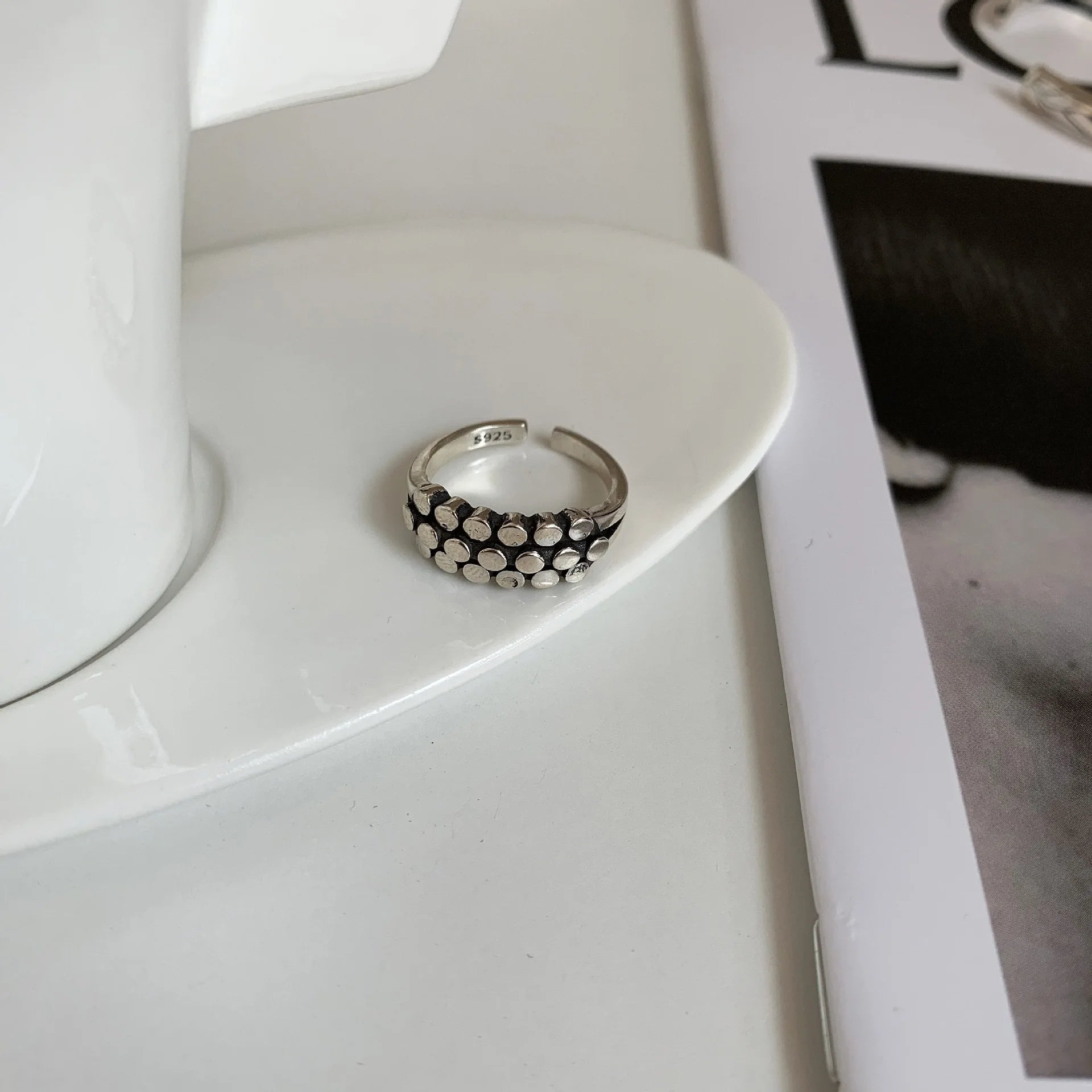 925 Sterling Silver Geometry Sanding Adjustable Rings For Women Elegant Wedding Luxury Jewelry Accessories Argent 925