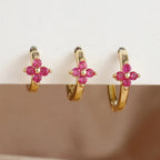 3PCS Simple Flower Zircon Hoop Earrings 18K Gold Plated Steel