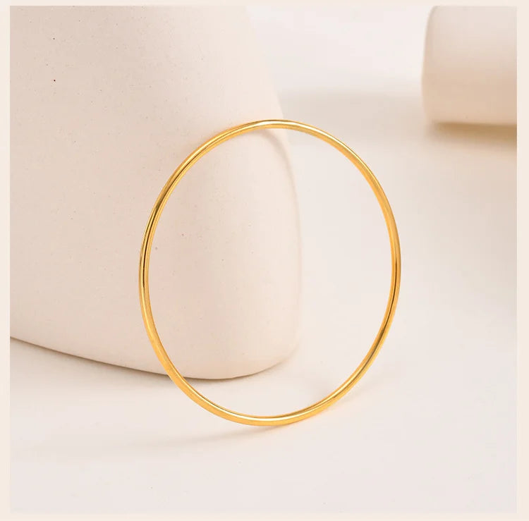 Women Bangle Bracelet Stainless Steel, 18k Gold Plated 2mm Stackable Glossy Thin Jewelry