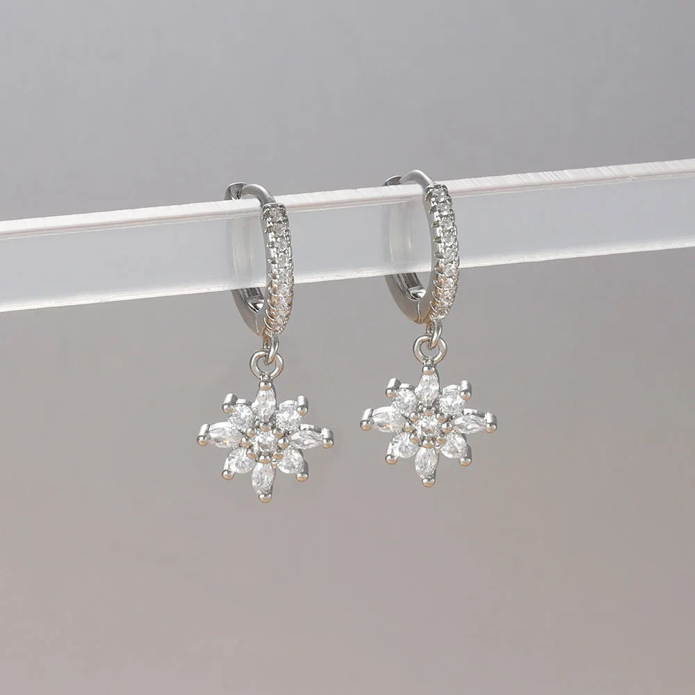 Luxury Stainless Steel Star Dangle Earrings Zircons Geometric Piercing