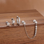 4PCS French Design Tassel Chain Pendant Hoop Earrings Set Zircon Stud