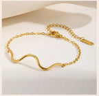 Waterproof Wave Bracelet for Women , Adjustable Stainless Steel  Chain Gold Plated, Beach Ocean Hypoallergenic Jewelry Gift