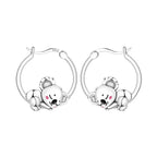 925 Sterling Silver Double Layer Pet Paw Print Drop Earrings Fashion Gift