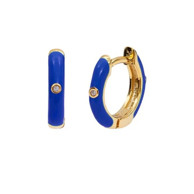 New Stainless Steel Round Hoop Earrings Colourful Crystal Zirconia