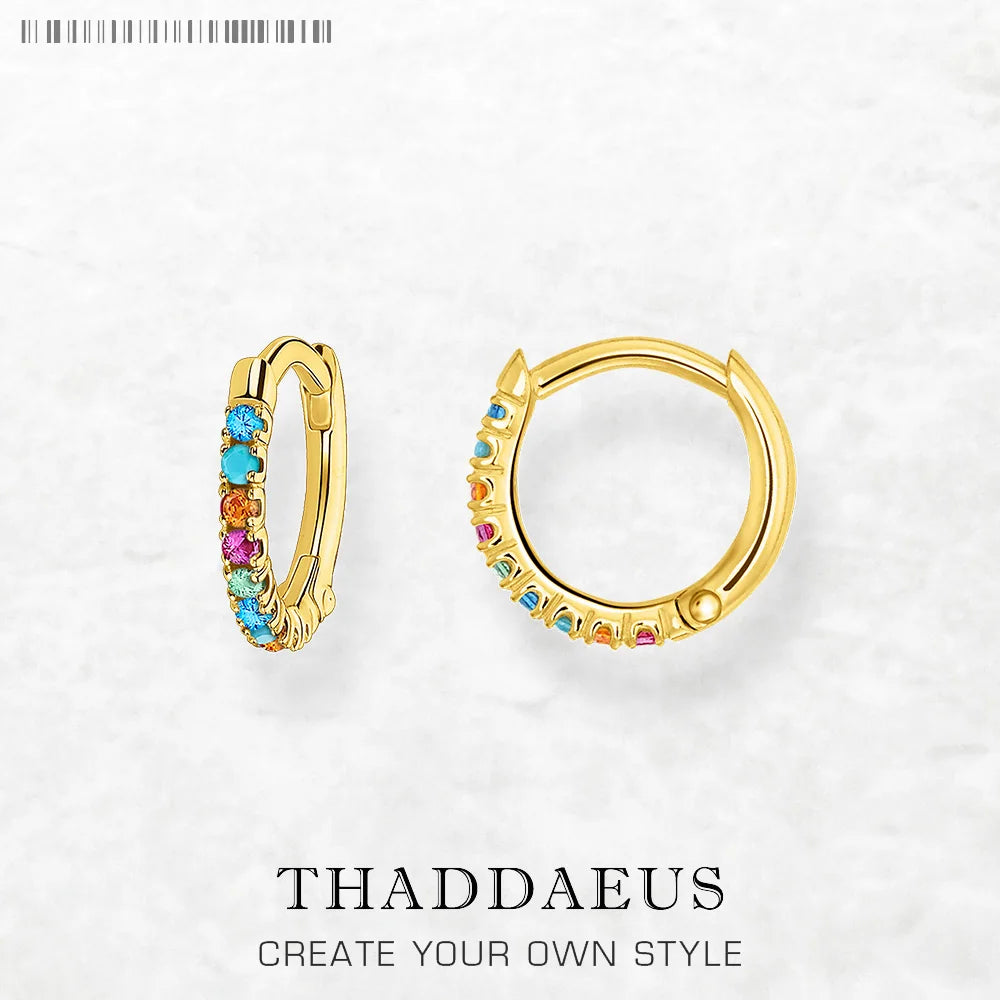 Colourful Stone Gold Plated Hoop Earrings 925 Sterling Silver Bohemia