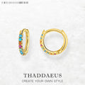 Colourful Stone Gold Plated Hoop Earrings 925 Sterling Silver Bohemia