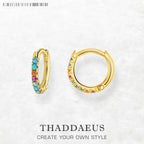Colourful Stone Gold Plated Hoop Earrings 925 Sterling Silver Bohemia