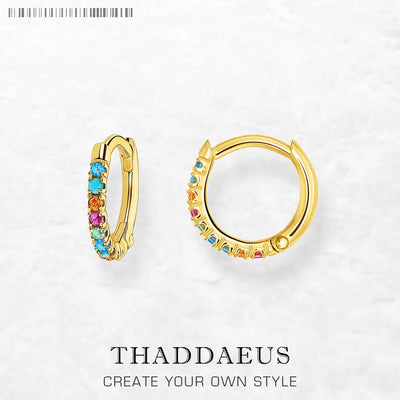 Colourful Stone Gold Plated Hoop Earrings 925 Sterling Silver Bohemia