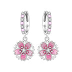 925 Sterling Silver Blue Purple Iris Flower Drop Earrings Trendy Jewellery