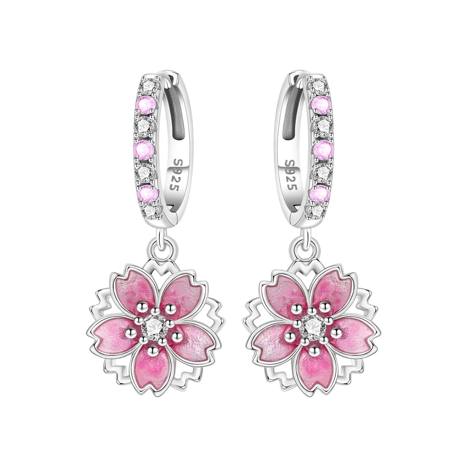 925 Sterling Silver Blue Hydrangea Flower Drop Earrings Anniversary Jewellery Gift