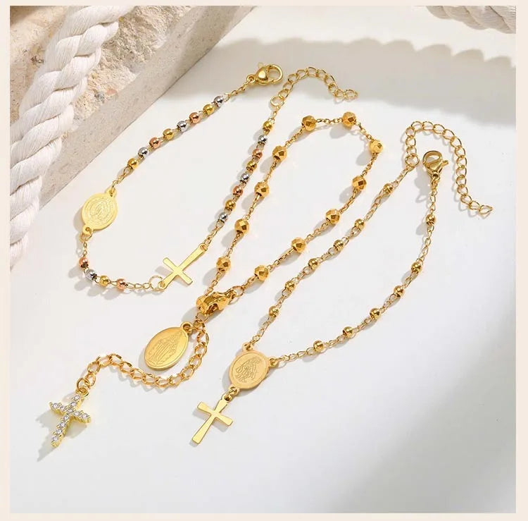 316L Stainless Steel Cross Bracelet for Women, Fashion Adjustable Chain Religious Christian Jewelry