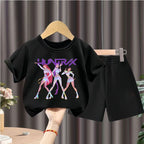 K-pop Girls Summer Casual T-Shirt and Shorts 2-Piece Fashion Outfit
