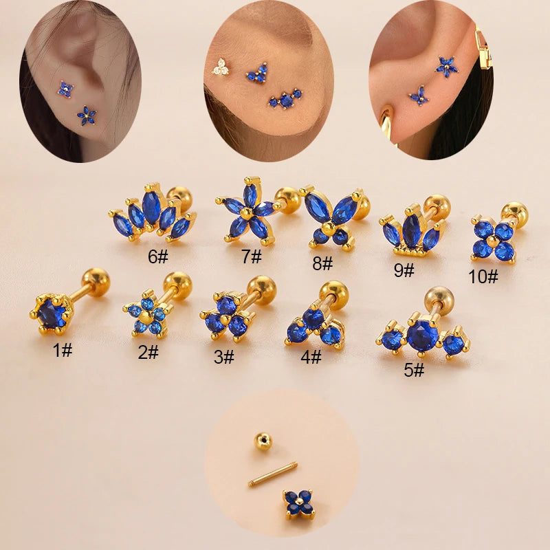 New Stainless Steel Blue Zircon Collection Stud Earrings Butterfly