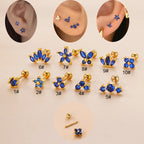 New Stainless Steel Blue Zircon Collection Stud Earrings Butterfly