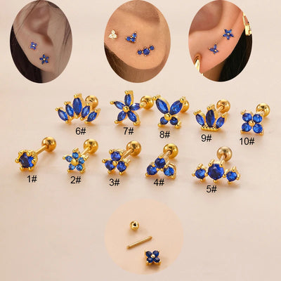 New Stainless Steel Blue Zircon Collection Stud Earrings Butterfly