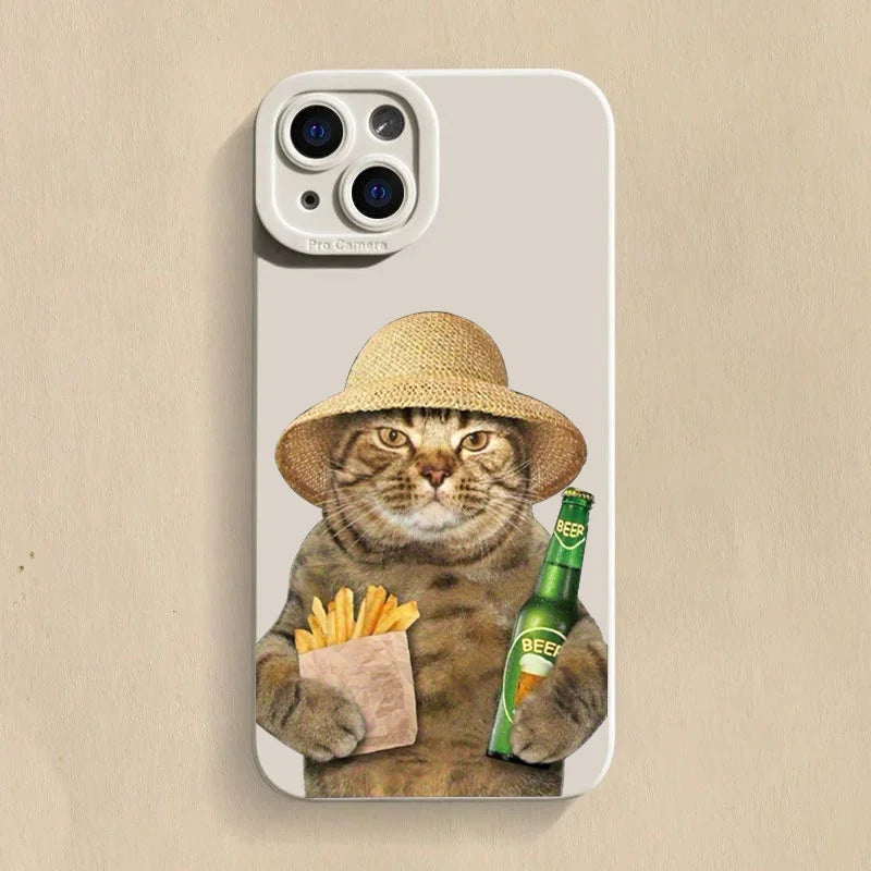 Cute Beer Cat Soft Case for Xiaomi Mi 15 14T 13T Pro Poco F6 F5 X5